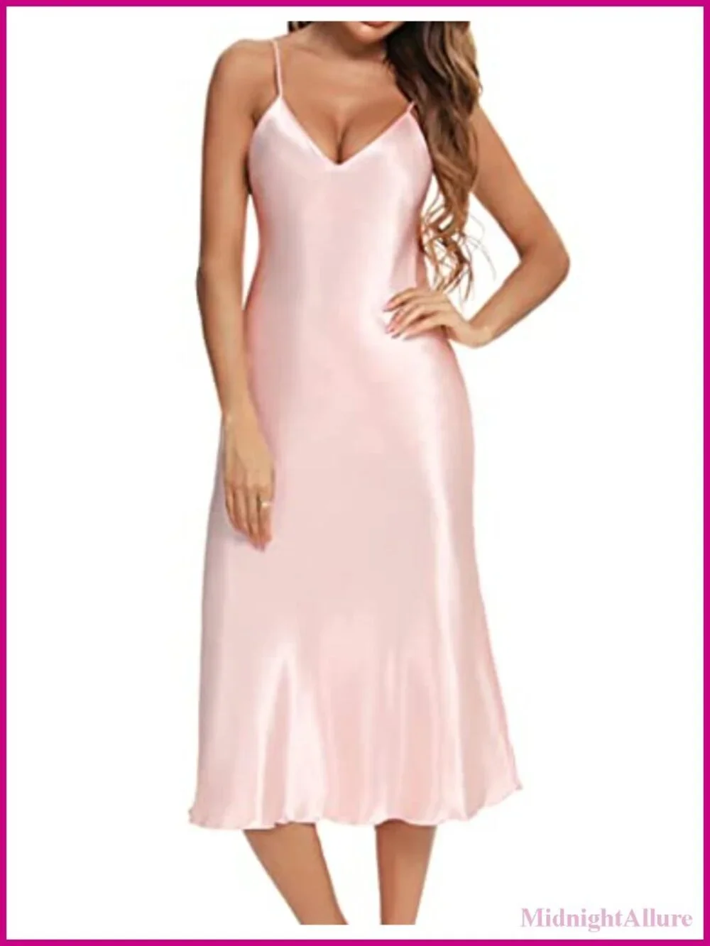 Women Satin Nightgown V Neck Adjustable Strap Silk Slip Dress Sleepwear